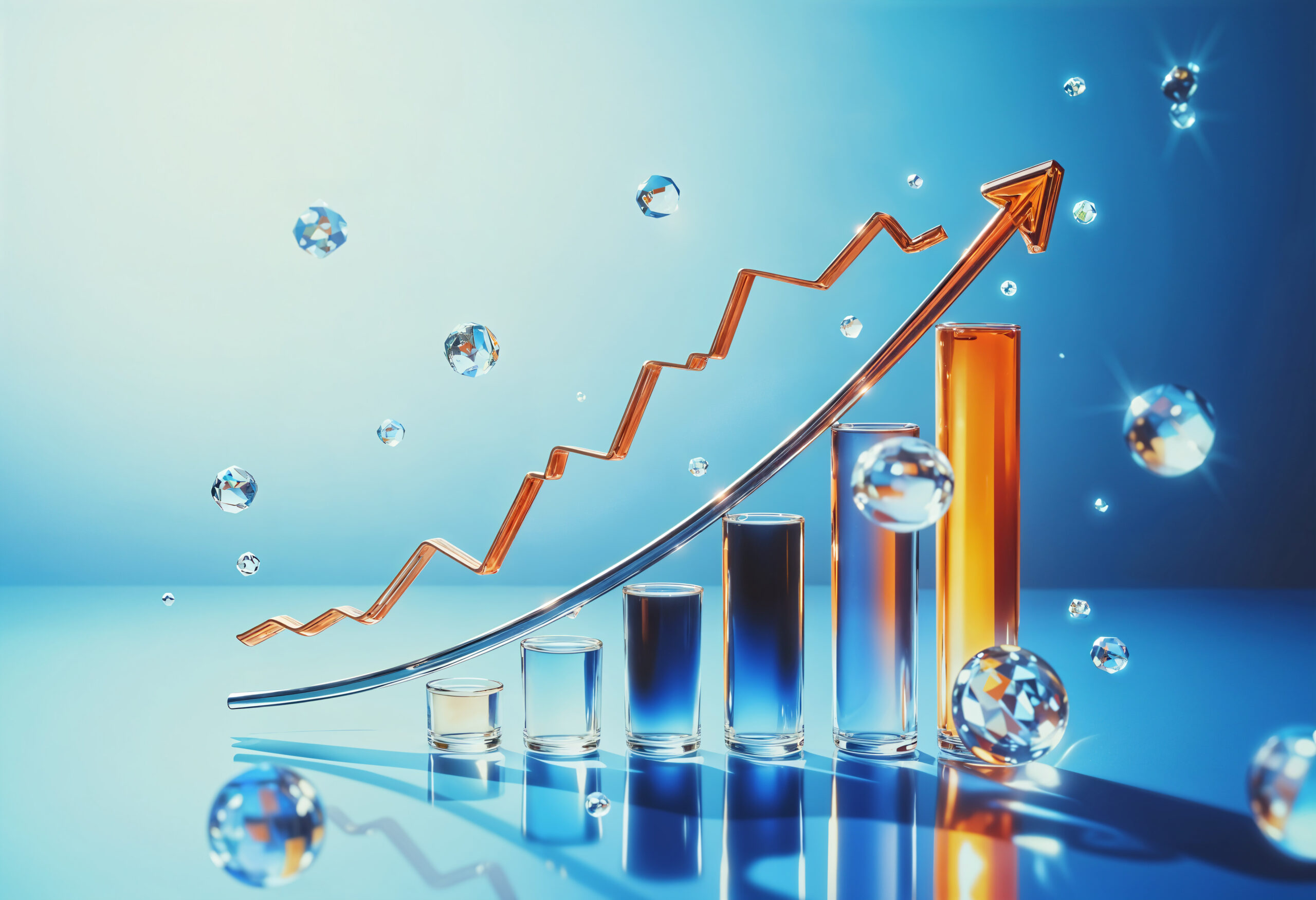 A graph showing upward growth with a watery background