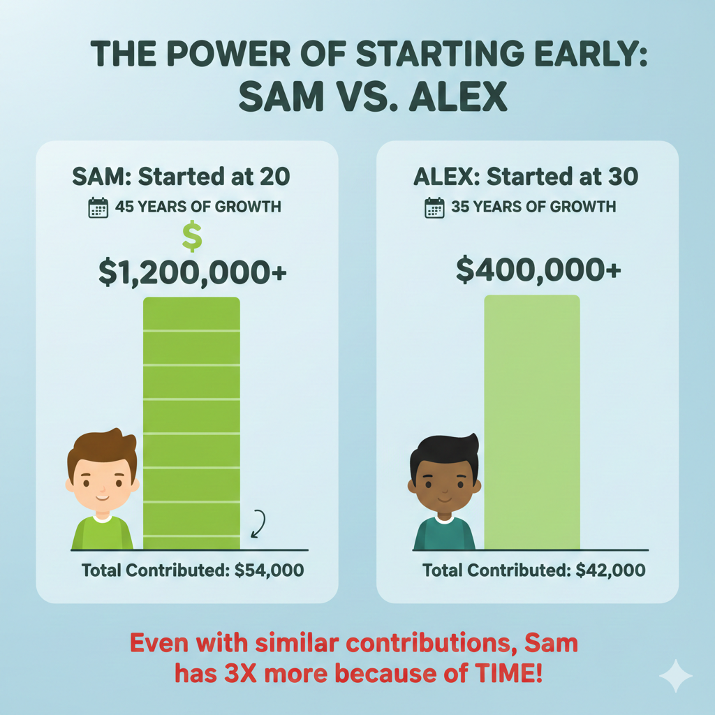 importance of starting early investing | compounding power example