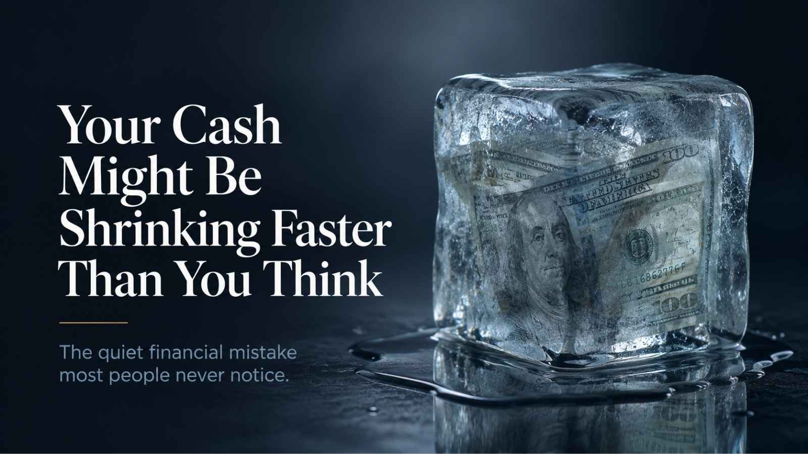 Editorial illustration of melting cash ice cube representing inflation and purchasing power loss