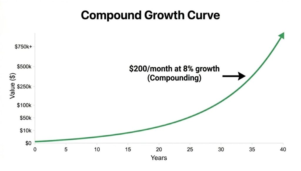 compound interest growth chart long term investing returns example