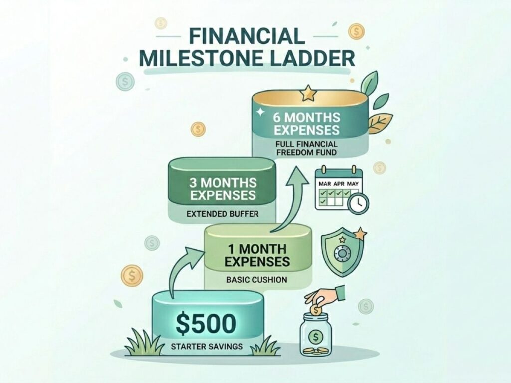 emergency fund savings milestones 3 to 6 months expenses visual guide