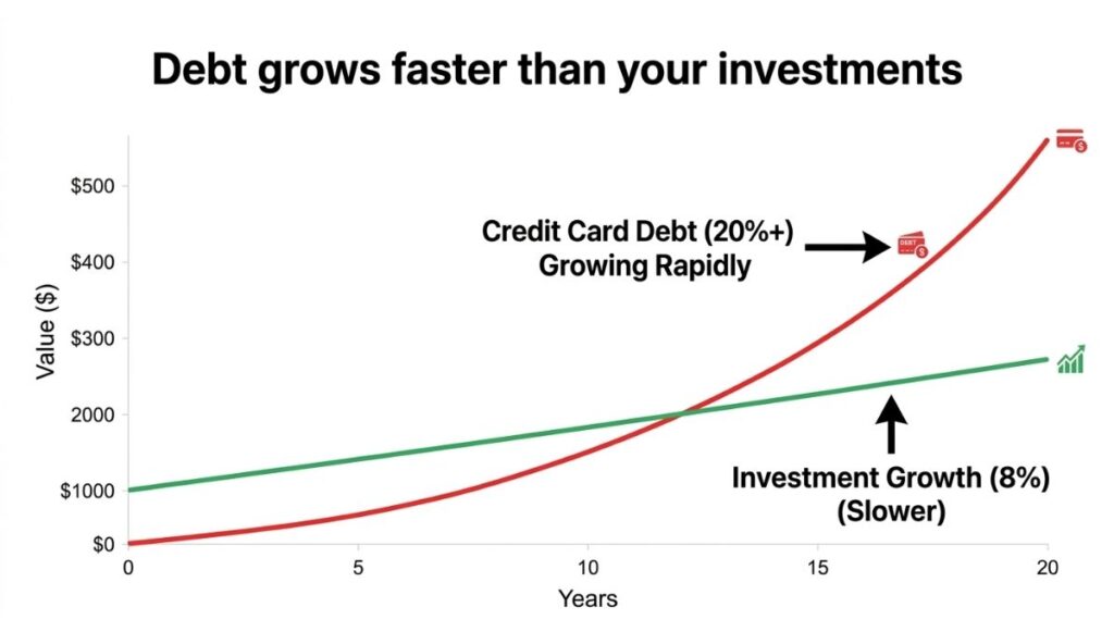 credit card debt vs investment growth comparison chart high interest impact