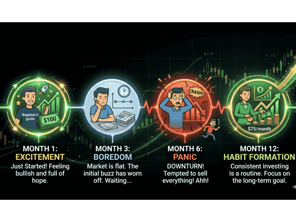first year investing emotional journey beginner timeline