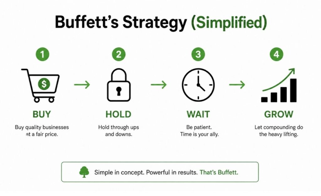 simple diagram showing buy, hold, wait strategy for investing