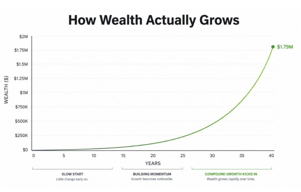 compound interest growth curve showing long term wealth building
