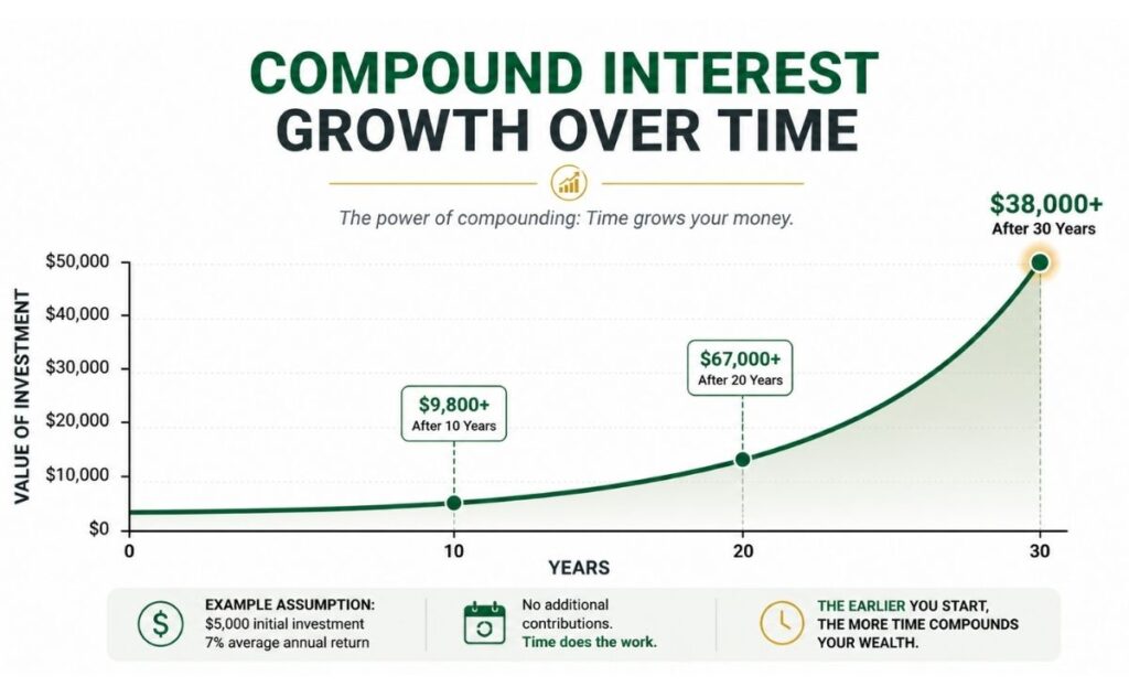 exponential compound interest graph showing growth over 30 years