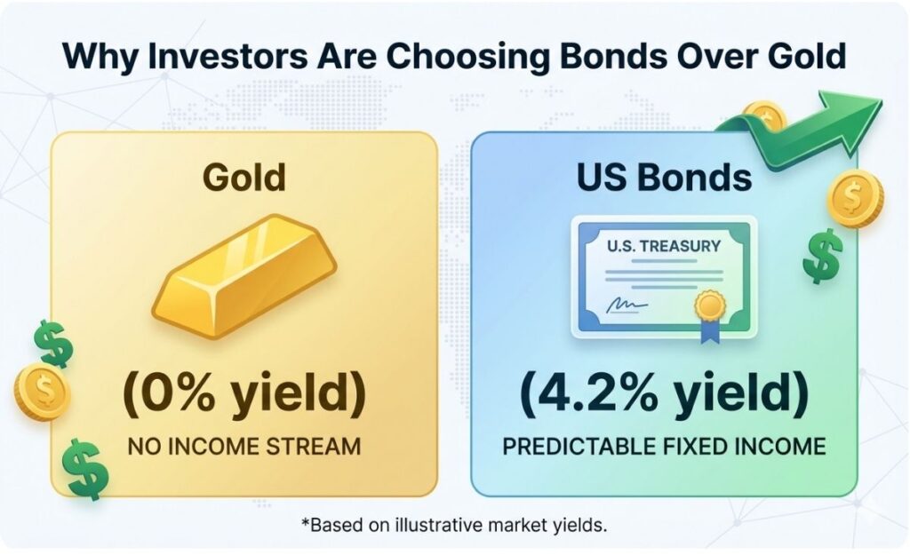 comparison between gold and bond yields why investors prefer interest earning assets