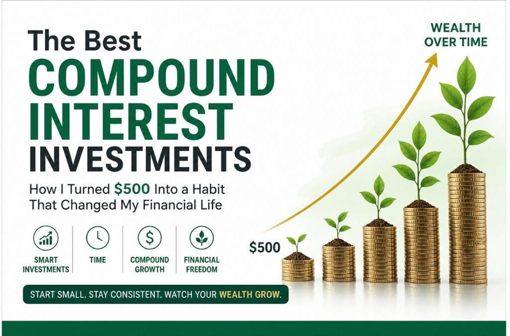 compound interest growth illustration showing 500 dollars turning into larger wealth over time
