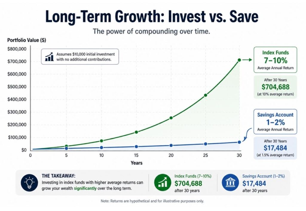Index Fund Growth vs Savings Account Over Time