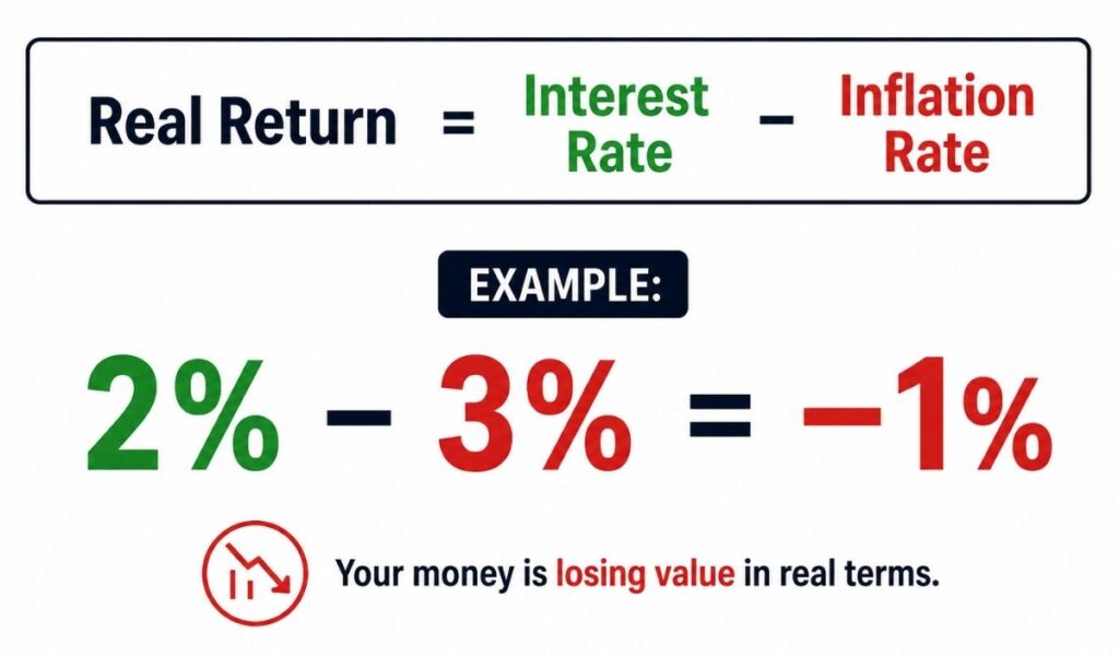 real return formula interest rate minus inflation example negative 1 percent