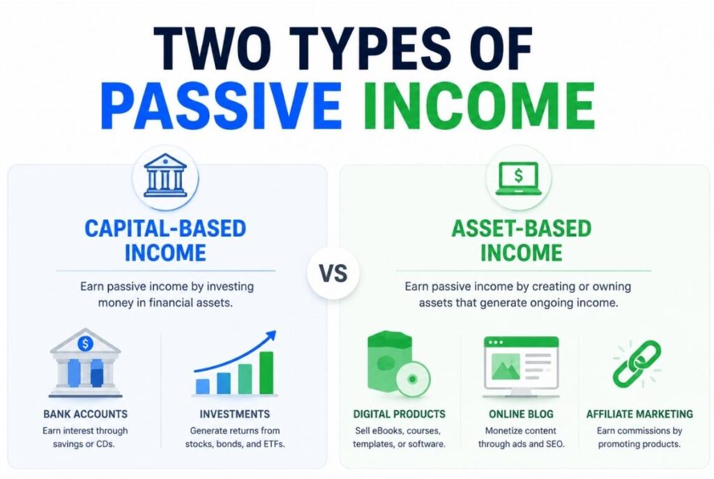 Comparison between capital-based passive income and asset-based passive income.