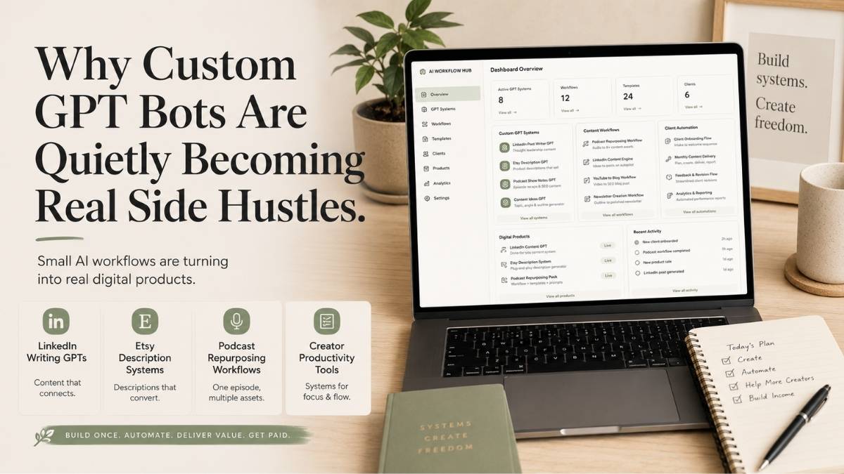 Why Custom GPT Bots and AI Workflow Templates Are Quietly Becoming $500–$1,500/Month Side Hustles