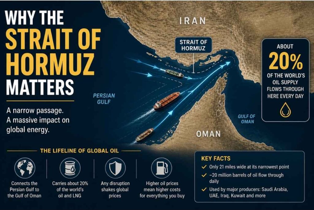 Strait of Hormuz map showing global oil supply route and its importance